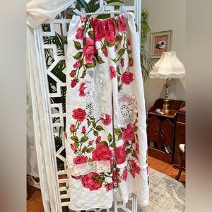 Italian style linen Floral patchwork Wide Leg Pants